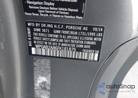 2015 Porsche Cayman S from USA, damaged, VIN WP0AB2A86FK181875